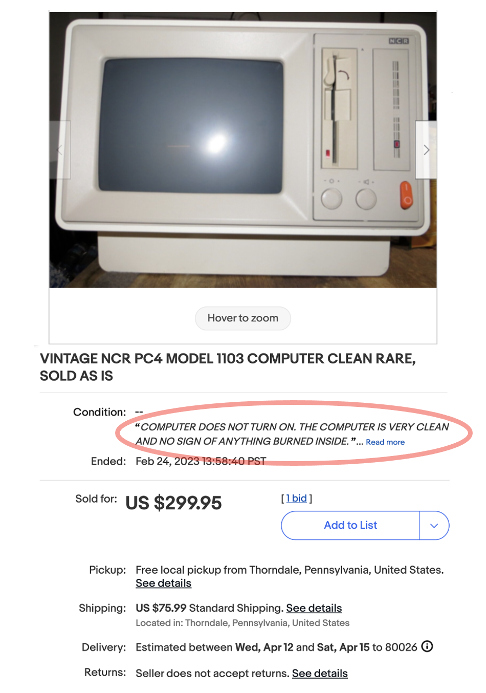 NCR PC4 eBay listing
