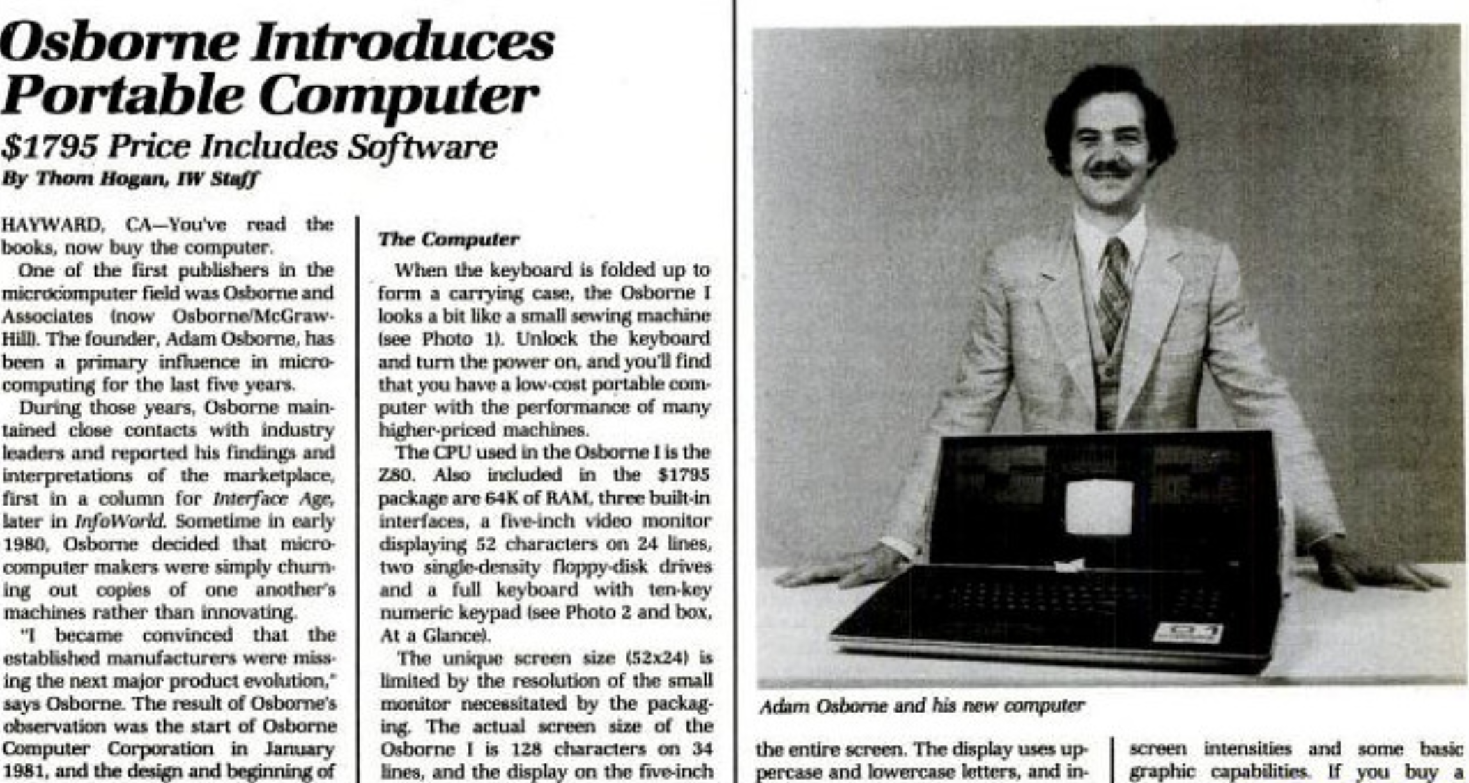 Adam Osborne introduces portable computer