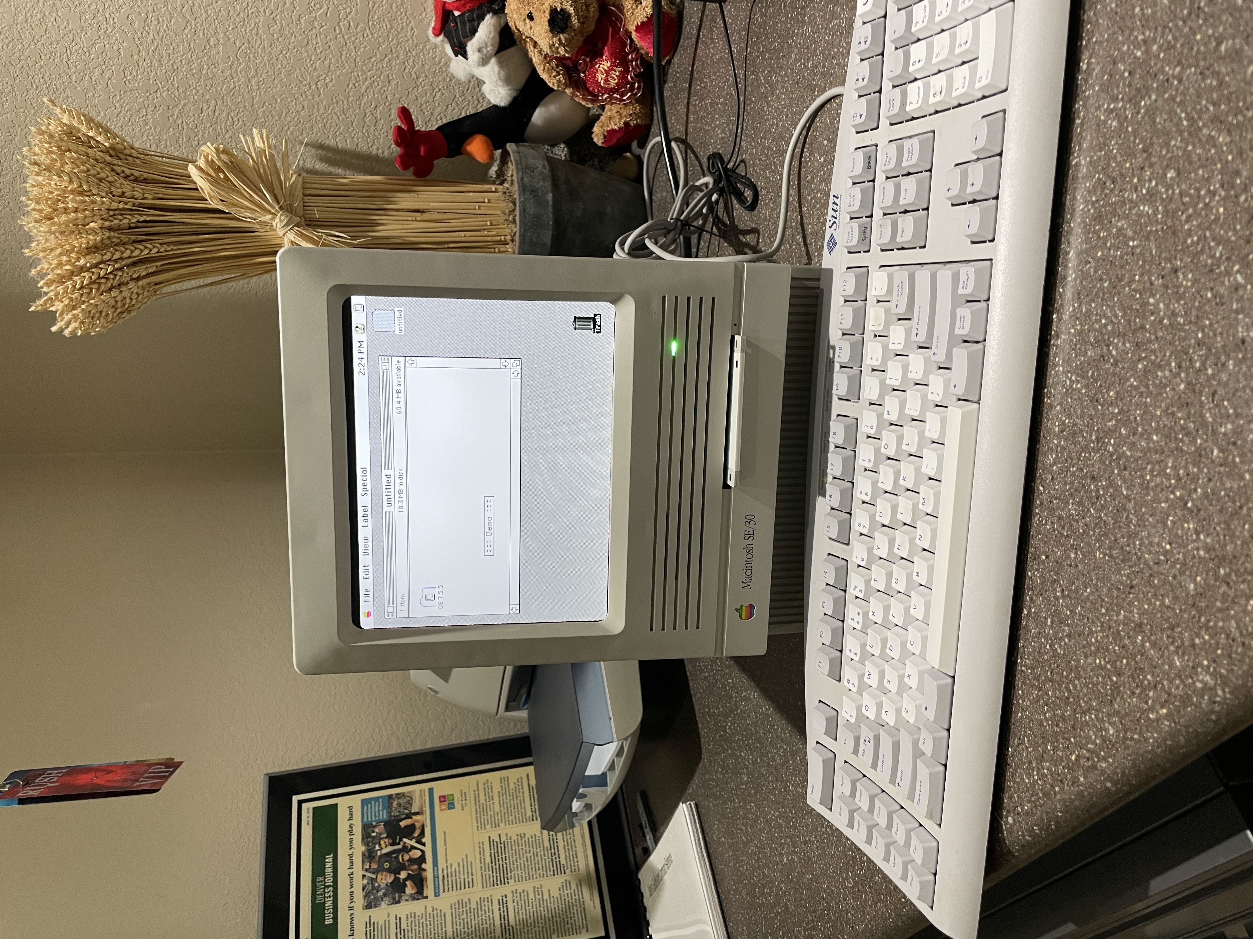 The front of the machine with the activity LED illuminated