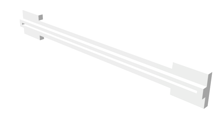 3D-printed DIMM pusher tool — a flat bar with notched ends that hook over a DIMM's outer corners