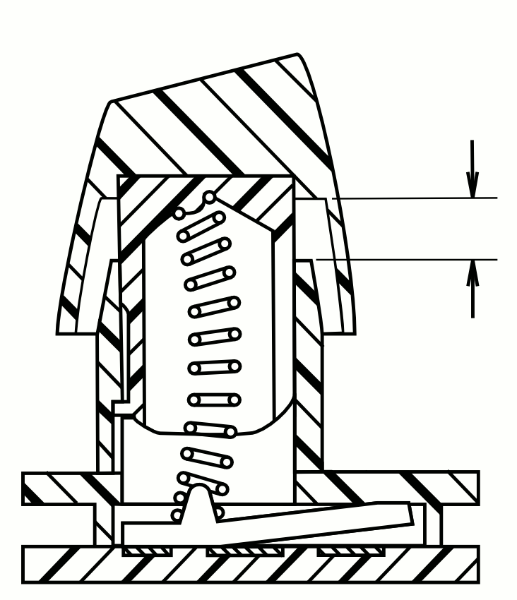 Animated cross-section of an IBM buckling spring keyswitch