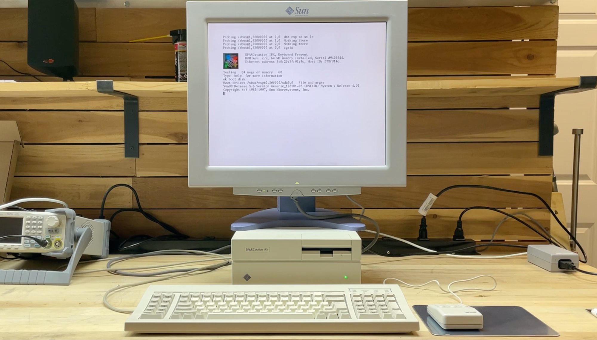 SPARCstation IPX on workbench booting Solaris 2.6