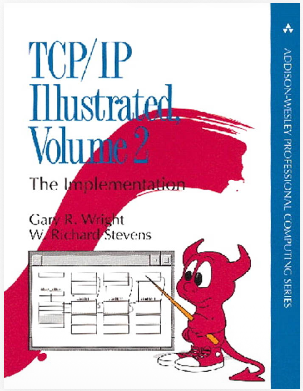 Cover of TCP/IP Illustrated, Volume 2: The Implementation by Gary R. Wright and W. Richard Stevens (Addison-Wesley)