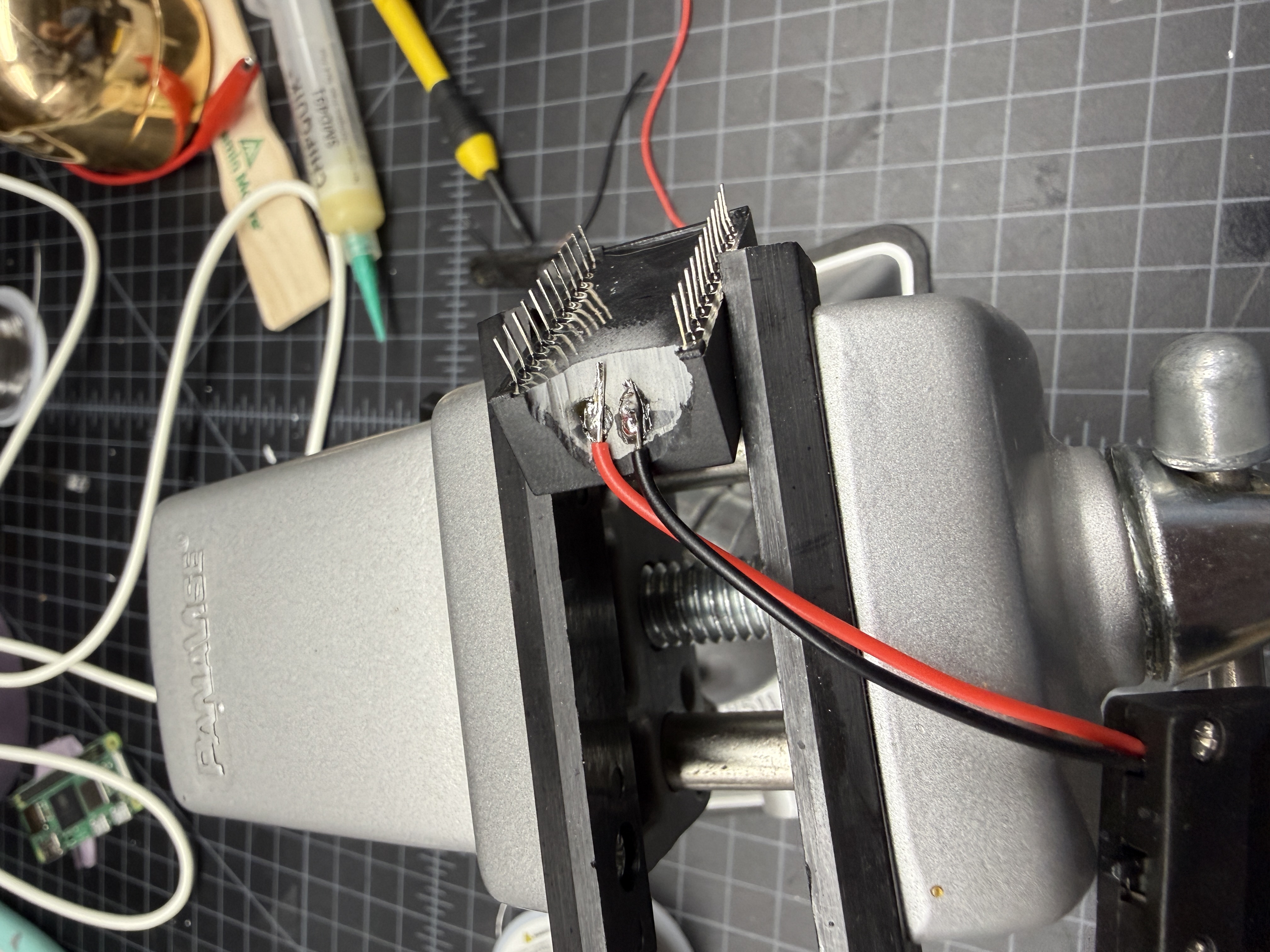 Wires soldered to chip